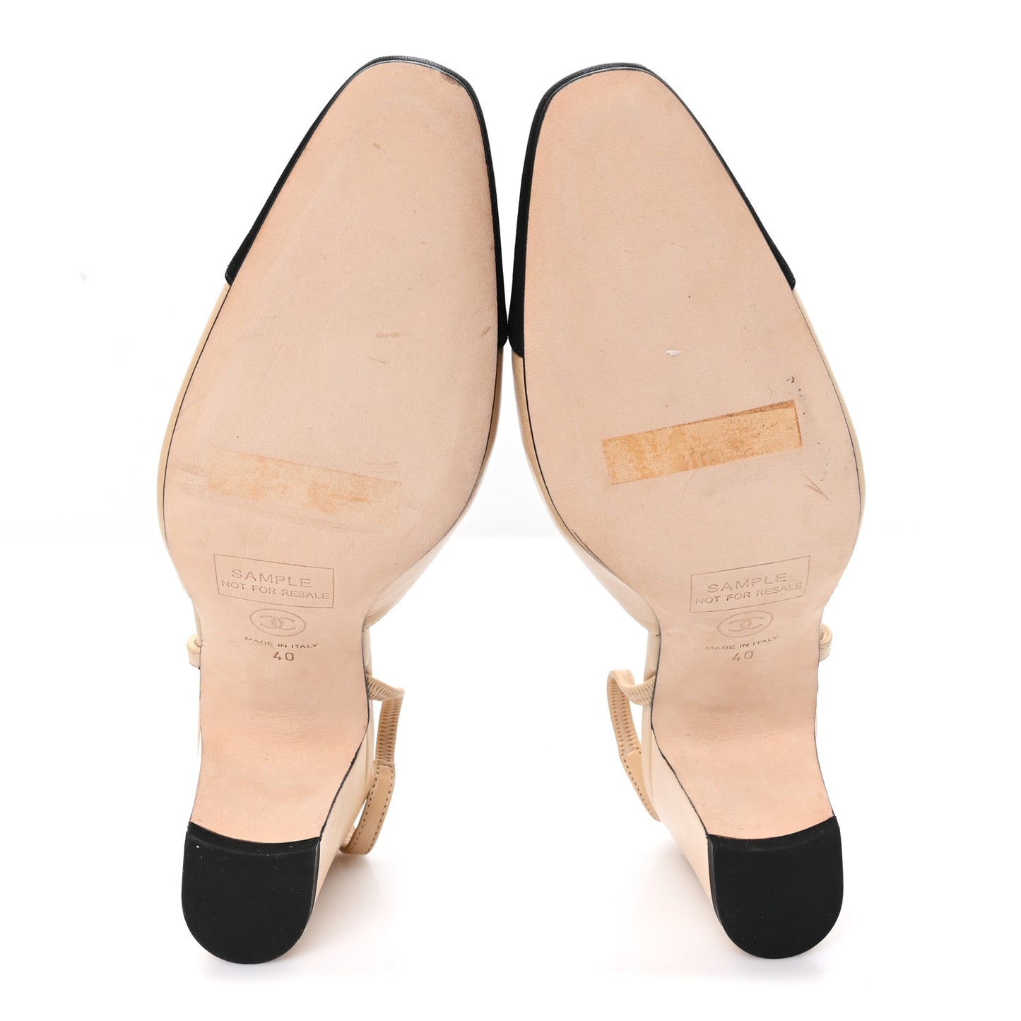 Goatskin Grosgrain Cap Toe CC Slingback Pumps 40 Beige Black