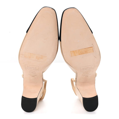 Chanel Goatskin Grosgrain Cap Toe CC Slingback Pumps 40 Beige Black 6 of 9