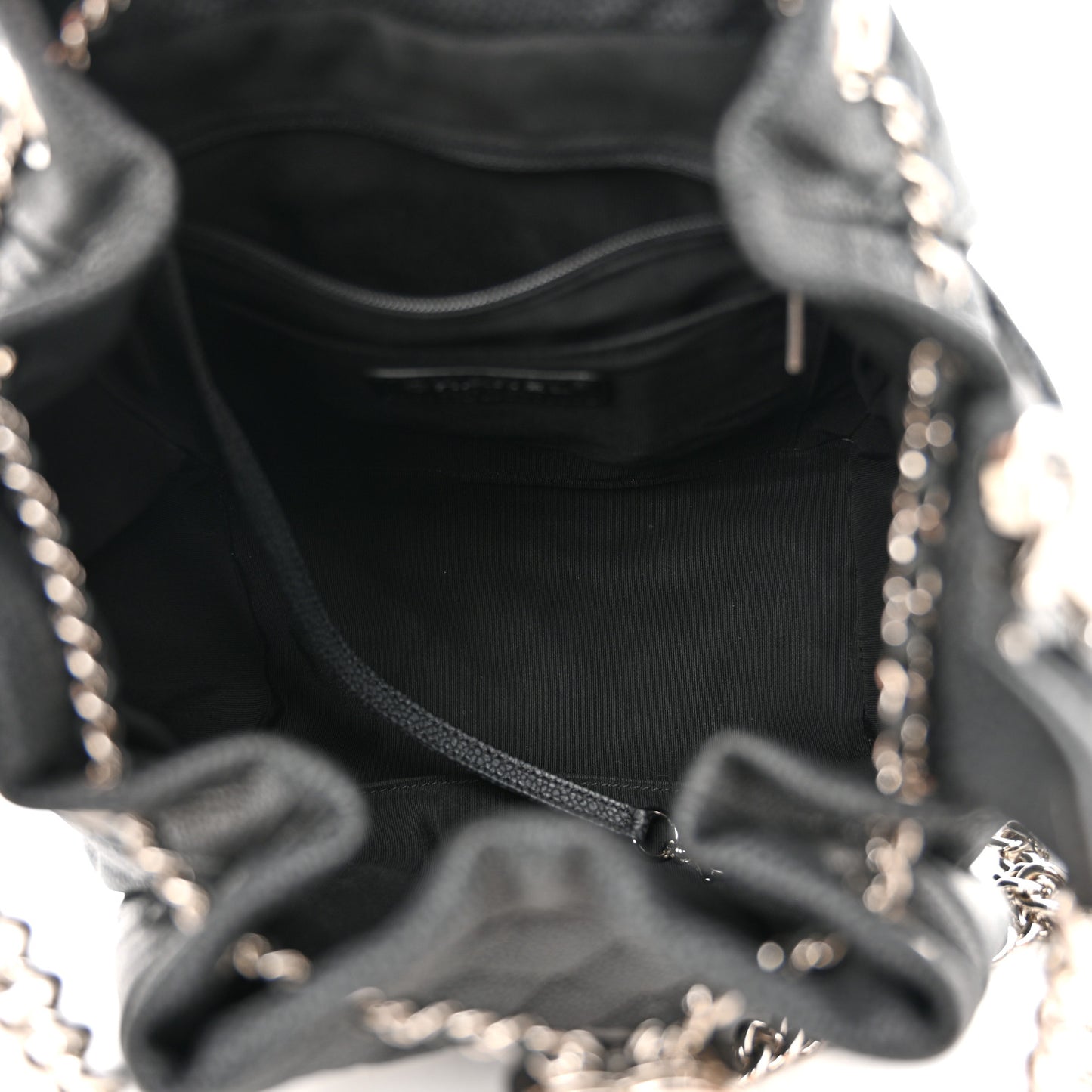 Caviar Flat Quilted CC Chain Bucket Drawstring Bag Navy