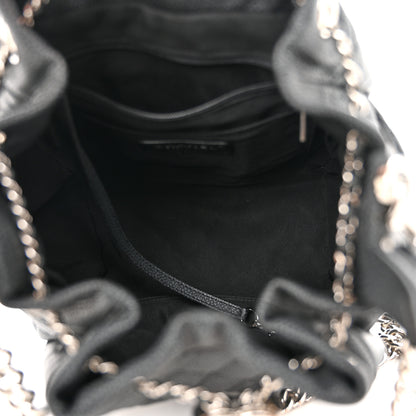Chanel Caviar Flat Quilted CC Chain Bucket Drawstring Bag Navy 5 of 10