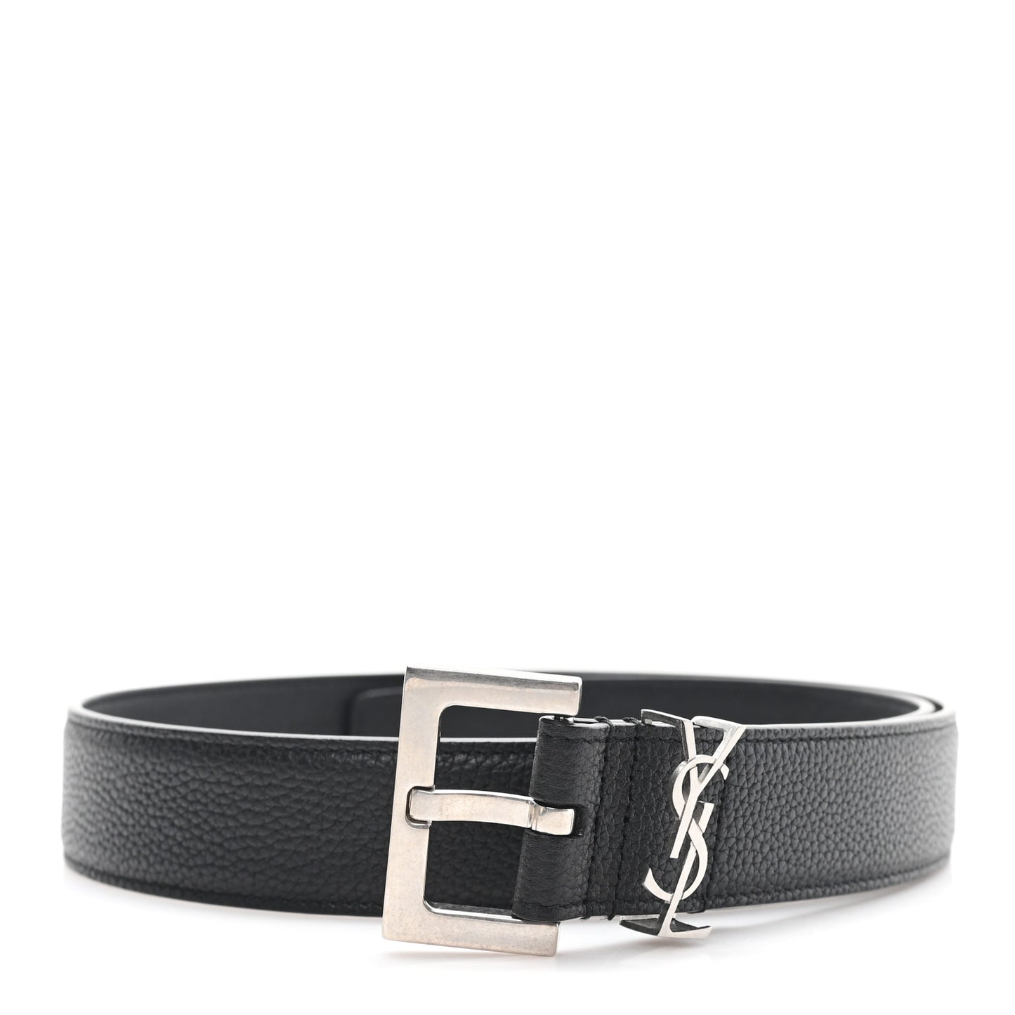 Grained Calfskin Monogram Cassandre Square Buckle Belt 70 28 Black