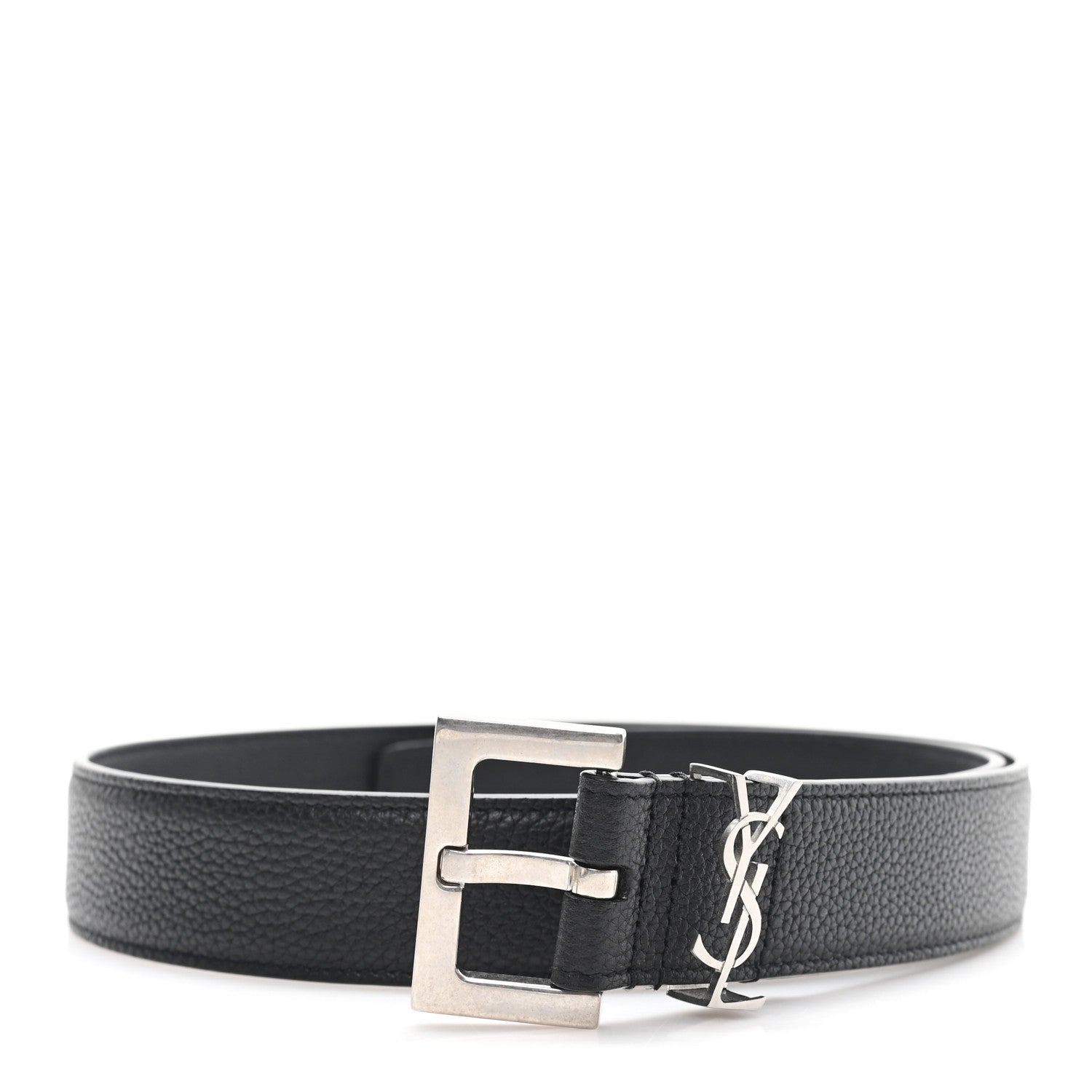 Saint Laurent Grained Calfskin Monogram Cassandre Square Buckle Belt 70 28 Black 1 of 5
