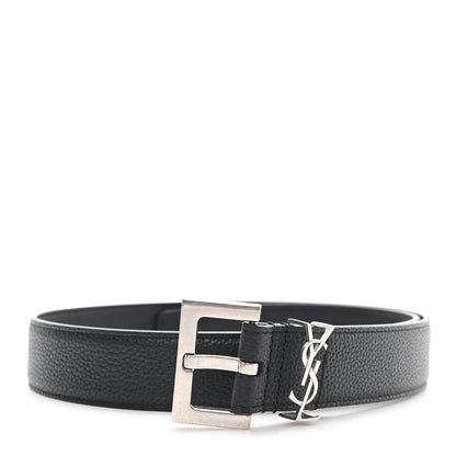 Saint Laurent Grained Calfskin Monogram Cassandre Square Buckle Belt 70 28 Black 1 of 5