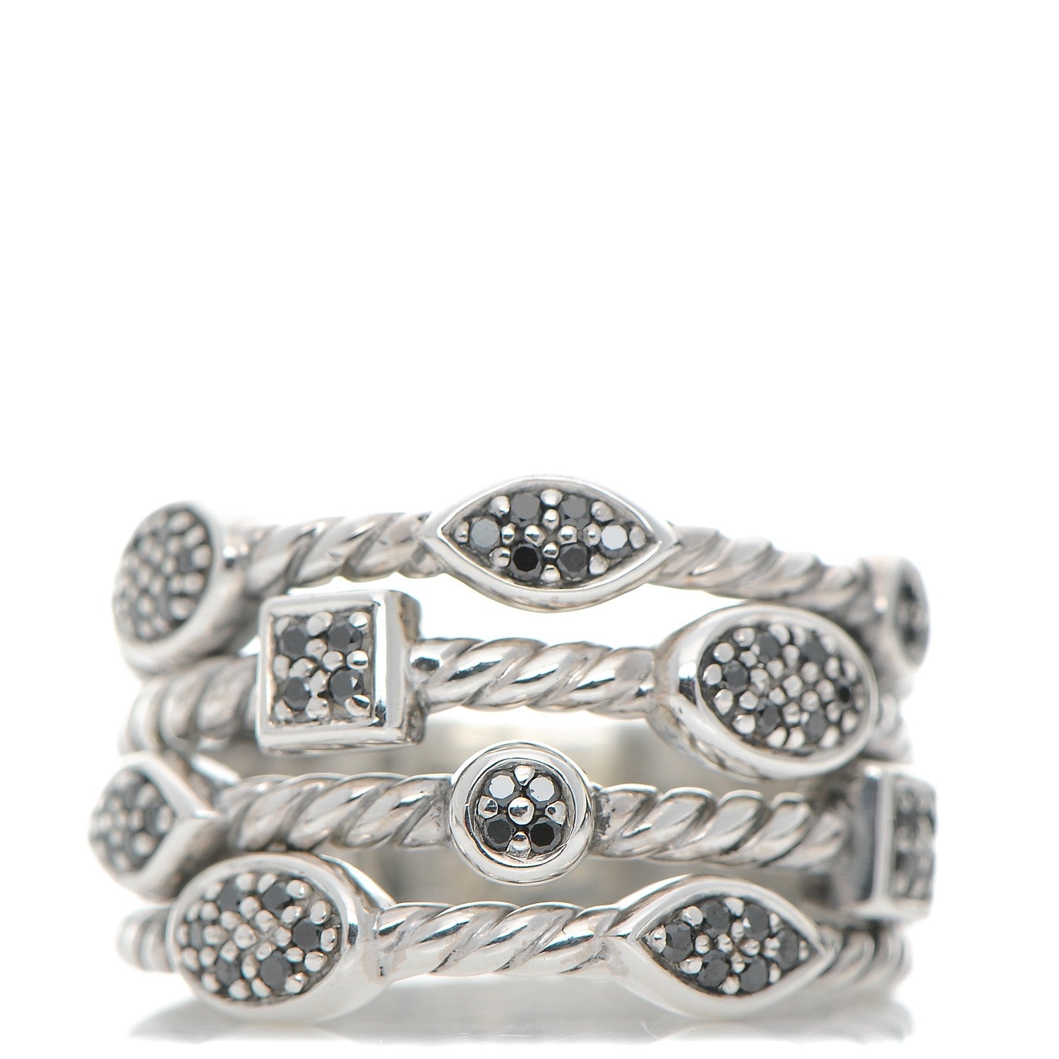 David Yurman Sterling Silver Black Diamond Confetti 4 Row Ring 55.5 7.5 1 of 5
