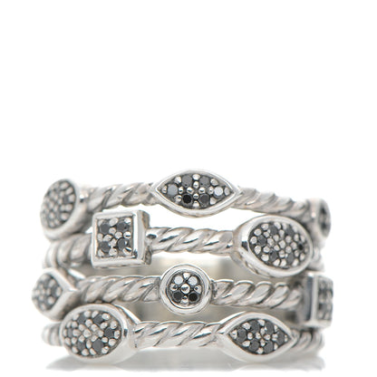 David Yurman Sterling Silver Black Diamond Confetti 4 Row Ring 55.5 7.5 1 of 5
