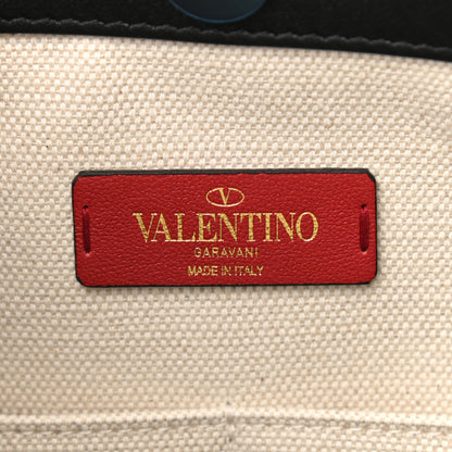 Valentino Garavani Canvas Calfskin VLTN Print Small Rockstud Tote Naturale Black 6 of 9