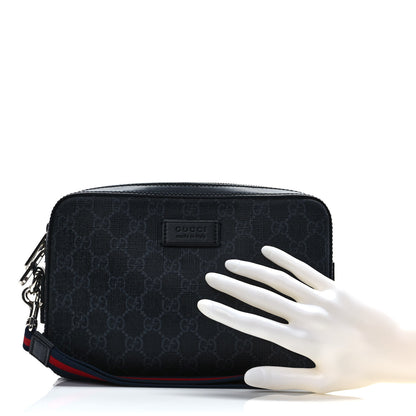 Gucci GG Supreme Monogram Appia Calfskin Web Wristlet Black 2 of 9