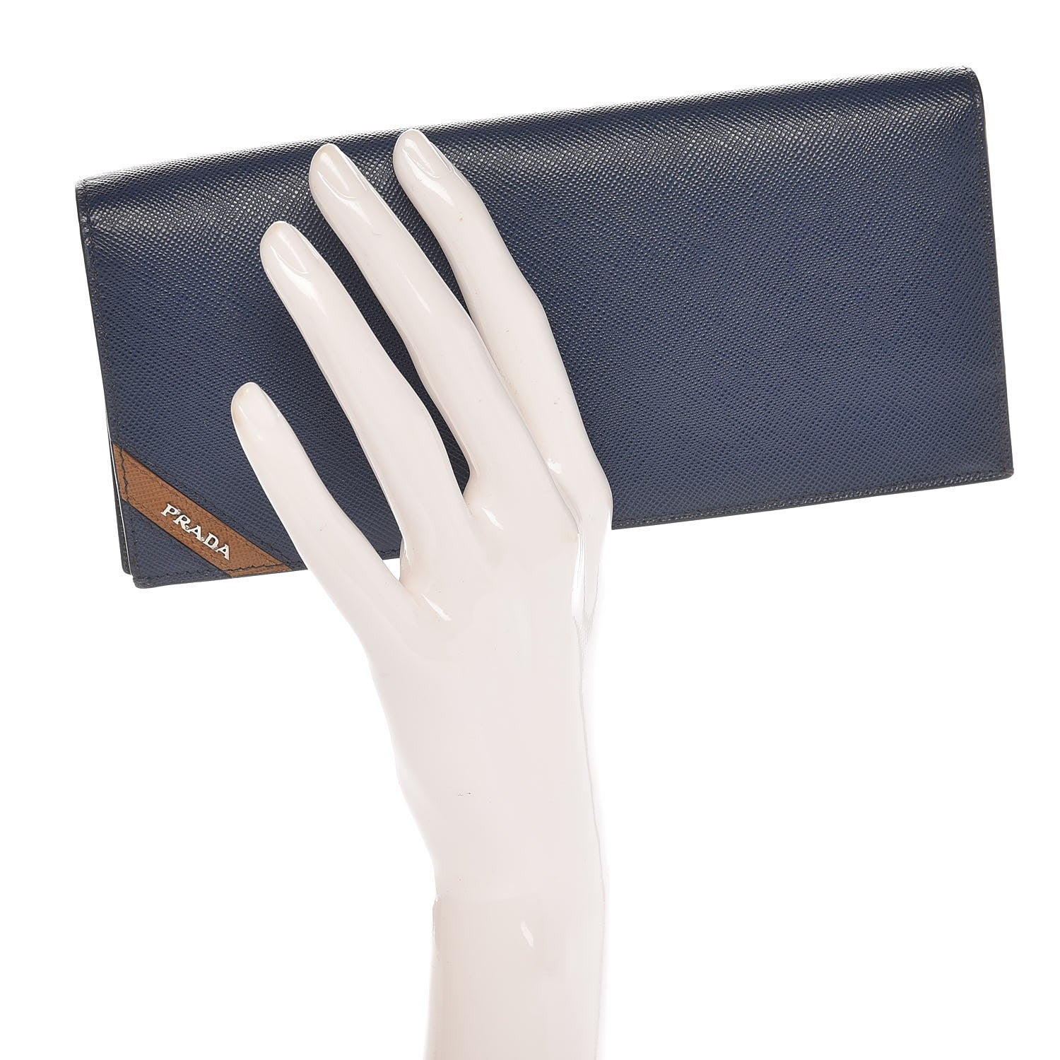Prada Saffiano Long Wallet Bluette Caramel 2 of 9