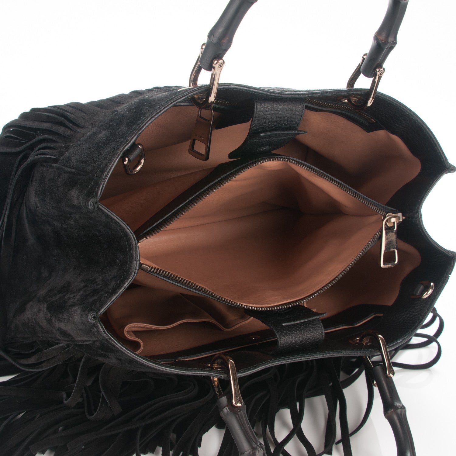 Gucci Suede Bamboo Fringe Medium Shopper Tote Black 5 of 7