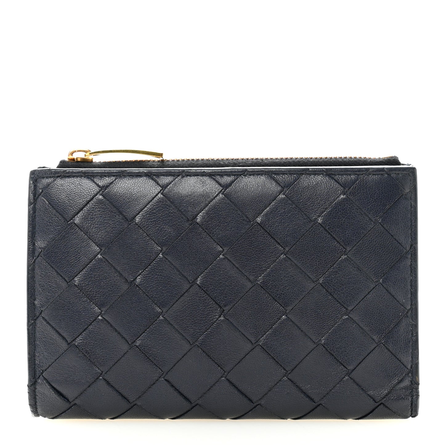 Nappa Intrecciato Medium Bi-Fold Zip Wallet Dark Blue