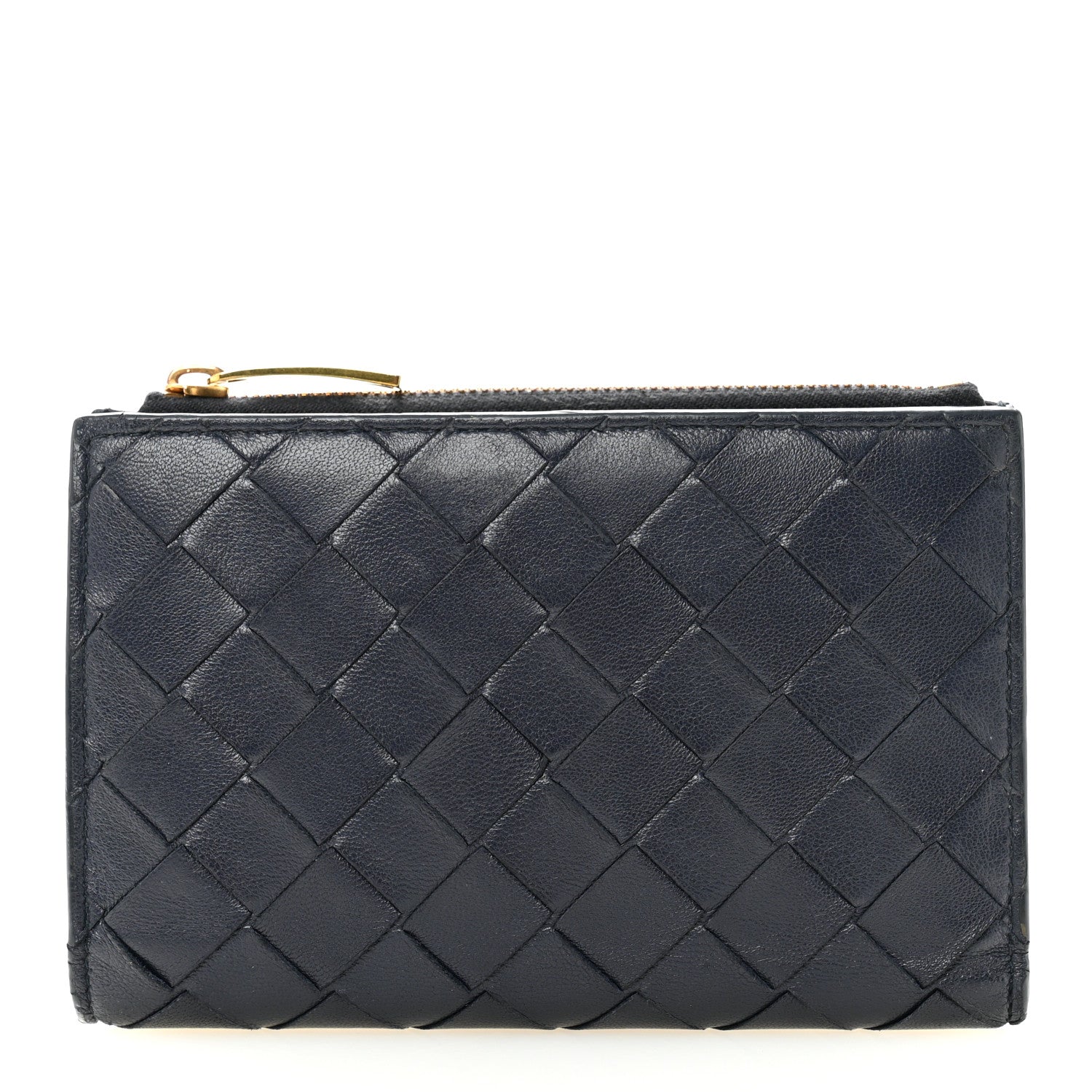 Bottega Veneta Nappa Intrecciato Medium Bi-Fold Zip Wallet Dark Blue 1 of 8