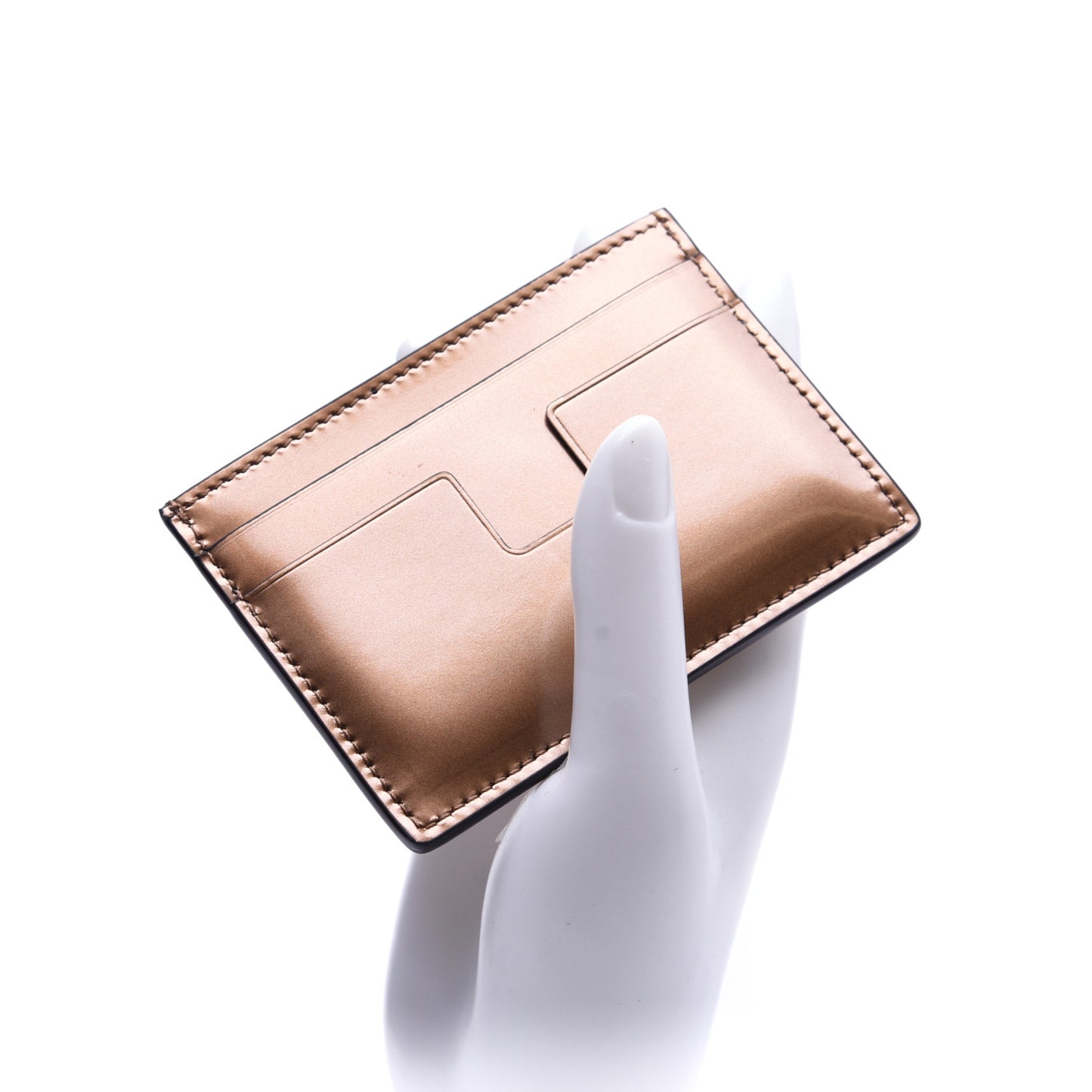 Metallic Calfskin Card Holder Light Bronze