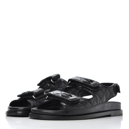 Chanel Lambskin Velcro Dad Sandals 39 Black 3 of 15