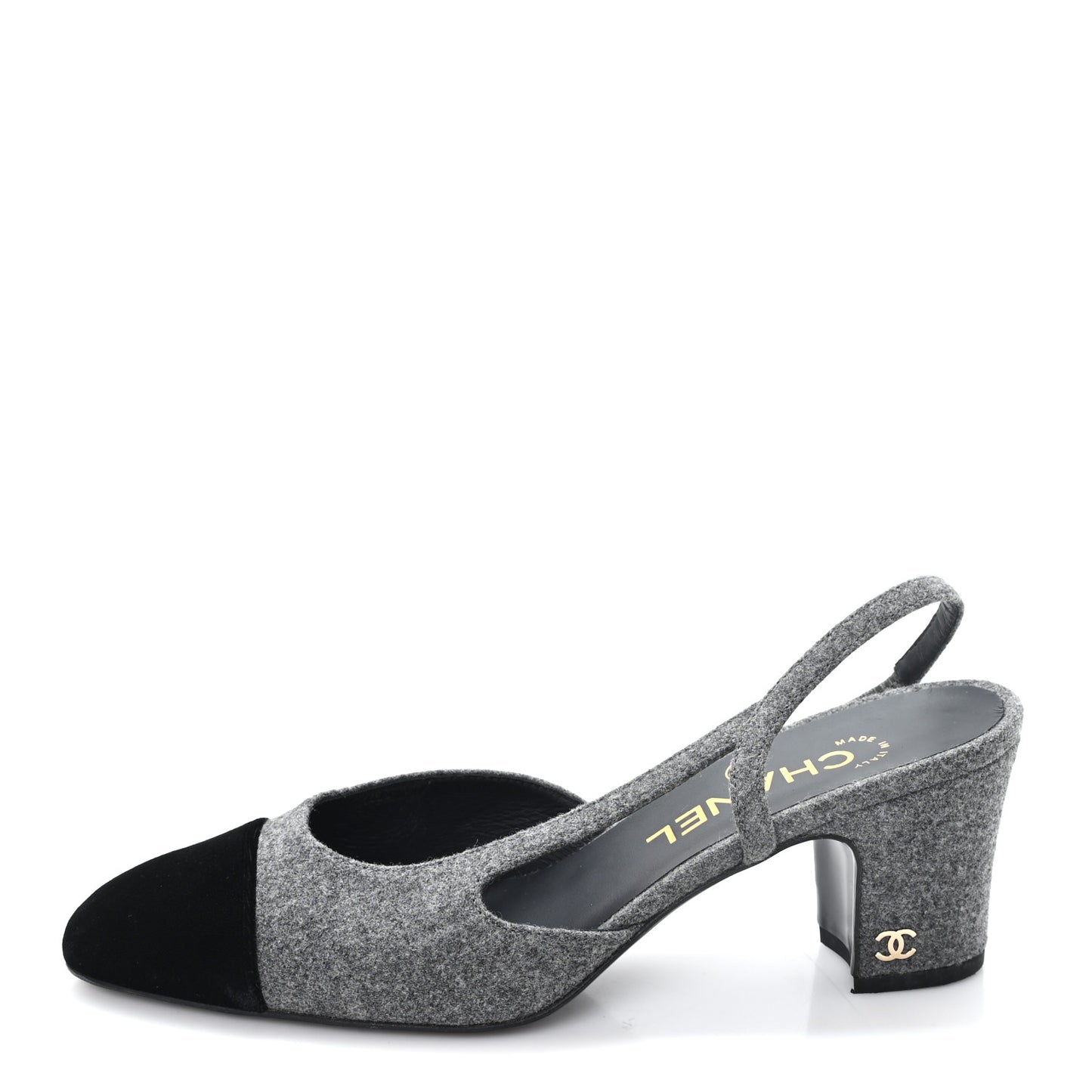 Tweed Patent Cap Toe CC Slingback Pumps 36.5 Gray