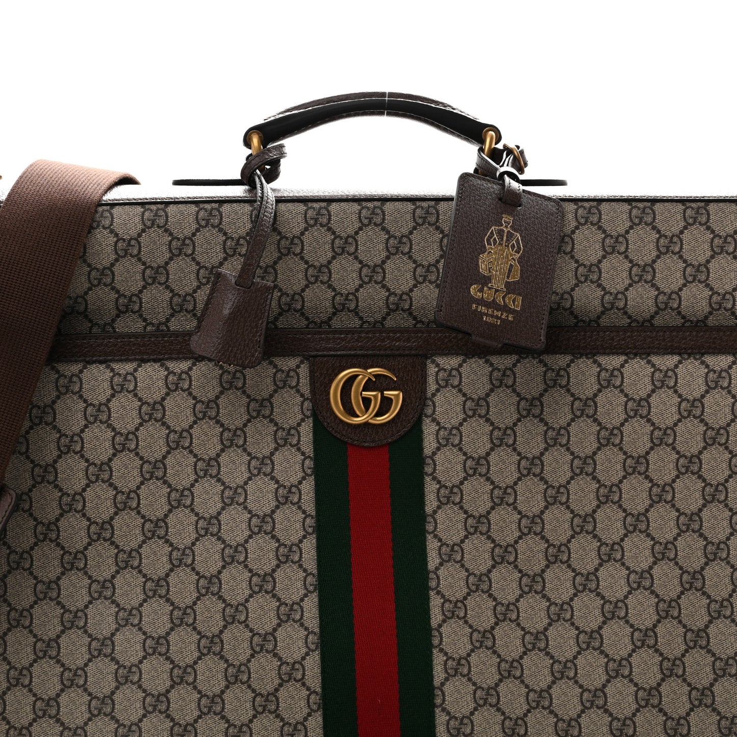 GG Supreme Monogram Textured Dollar Calfskin Web Ophidia Savoy Garment Bag Beige Ebony New Acero