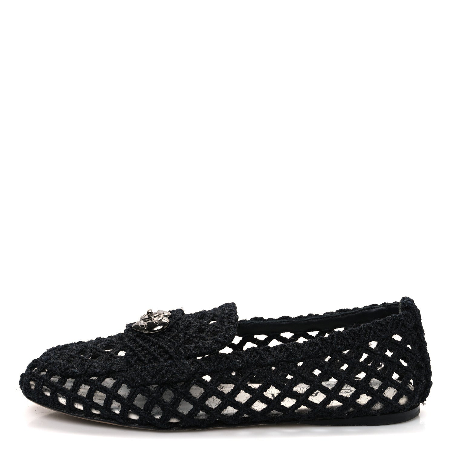 Chanel Cord Braided CC Mocassin Loafers 37.5 Black 1 of 10