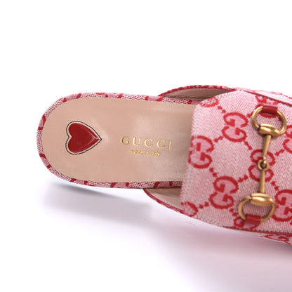 Gucci Canvas GG Monogram Horsebit Womens Princetown Slippers 38 Gardenia Hibiscus Red 7 of 9