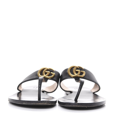Gucci Calfskin GG Marmont Thong Sandals 38.5 Black 2 of 8