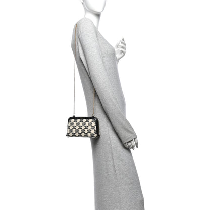 Celine Canvas Calfskin Triomphe Embroidered Clutch On Chain Black 2 of 11