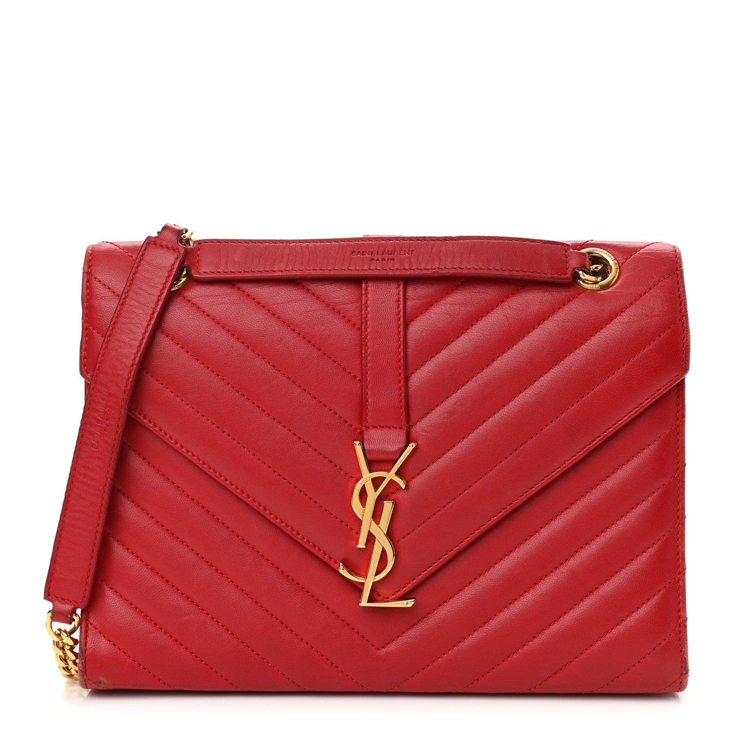 Saint Laurent Lambskin Matelasse Chevron Medium Monogram Satchel Red 1 of 21