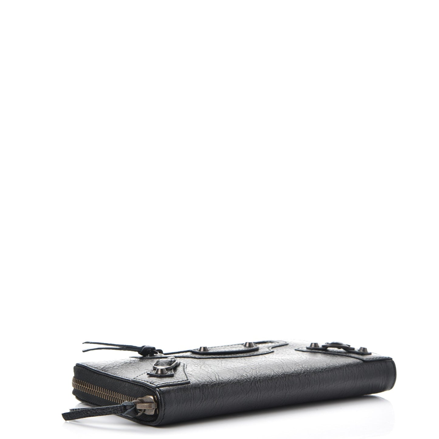 Agneau Classic Silver Hardware Continental Zip Around Wallet Black