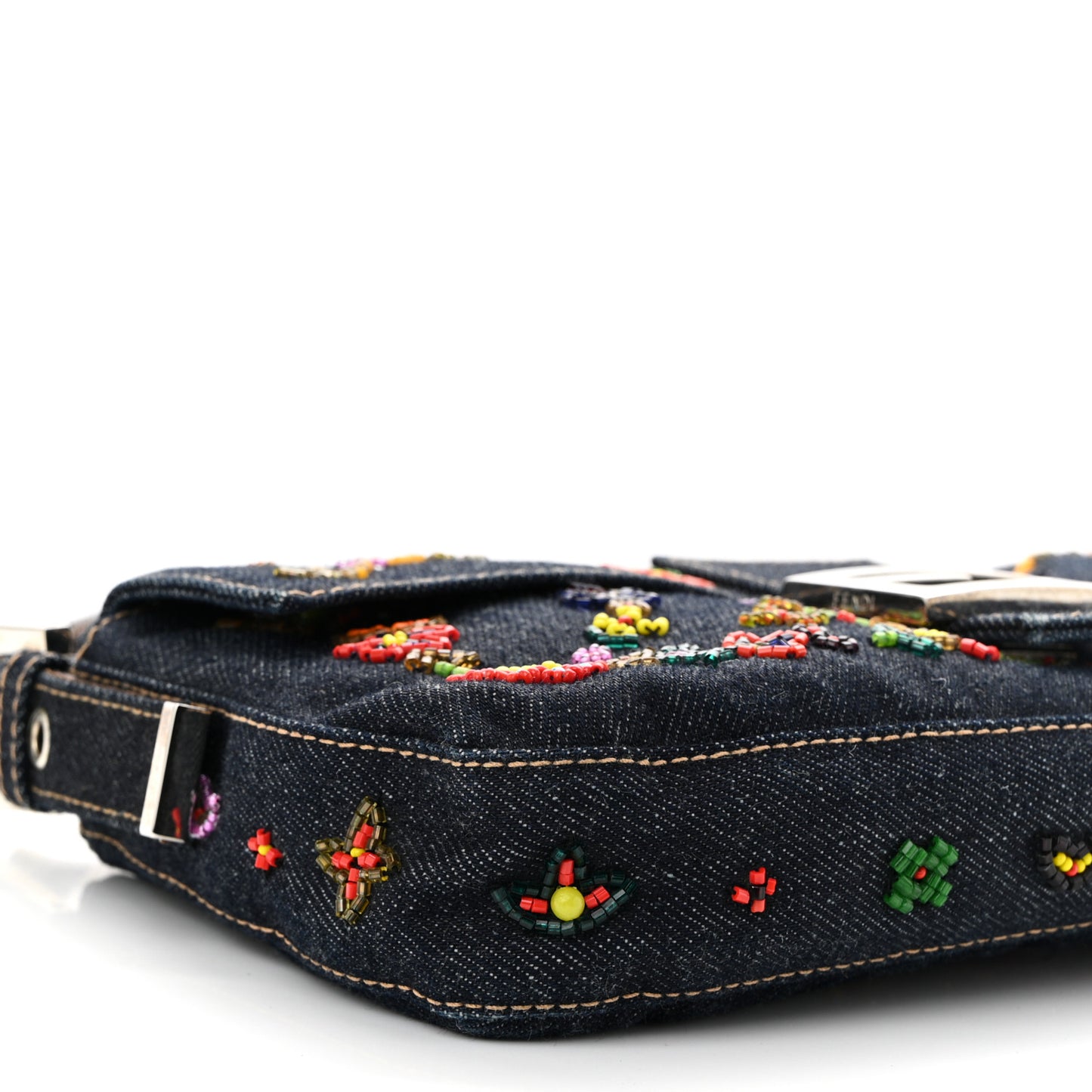 Denim Ricami Beaded Baguette Blue