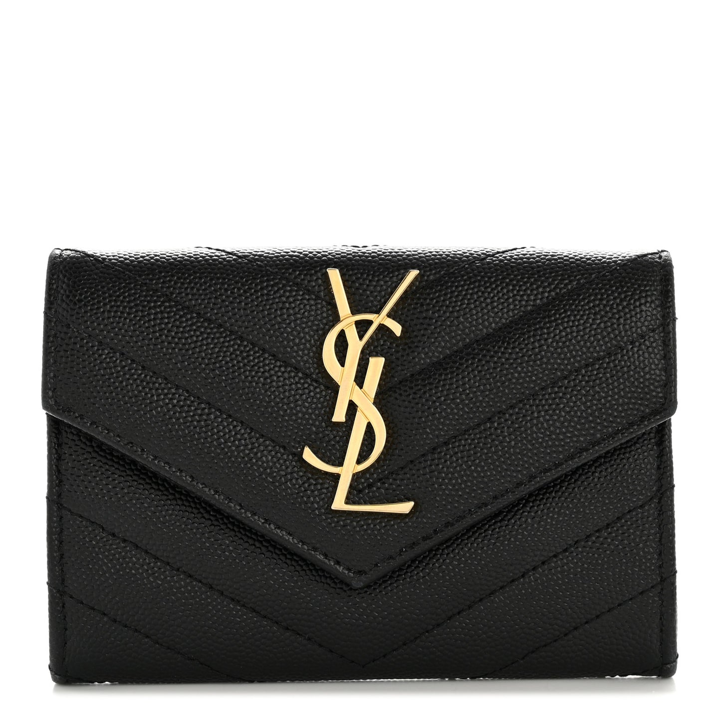 Grain De Poudre Matelasse Chevron Small Monogram Envelope Wallet Black