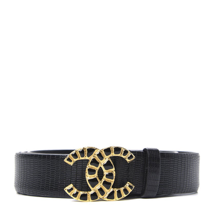 Chanel Lizard Embossed Calfskin Gripoix Poured Glass Along The Nile CC Belt 110 Black 1 of 5