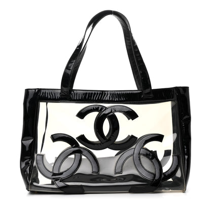 Chanel Vinyl Patent CC Logo Beach Tote Black 1 of 14