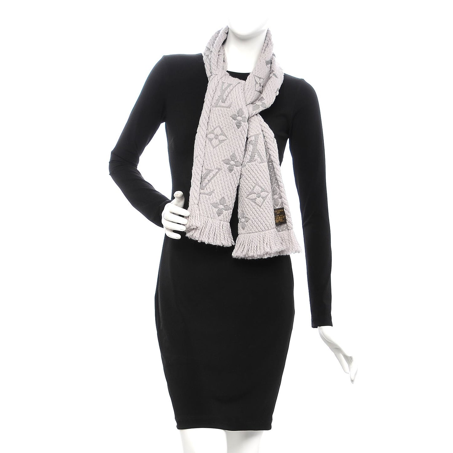 Wool Silk Logomania Scarf Pearl Grey