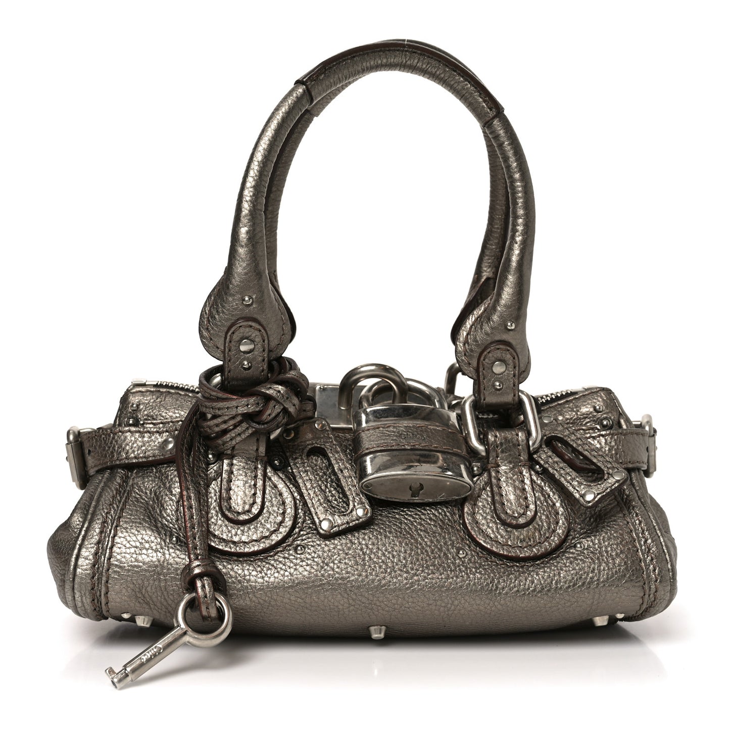 Metallic Calfskin Small Paddington Satchel Acier