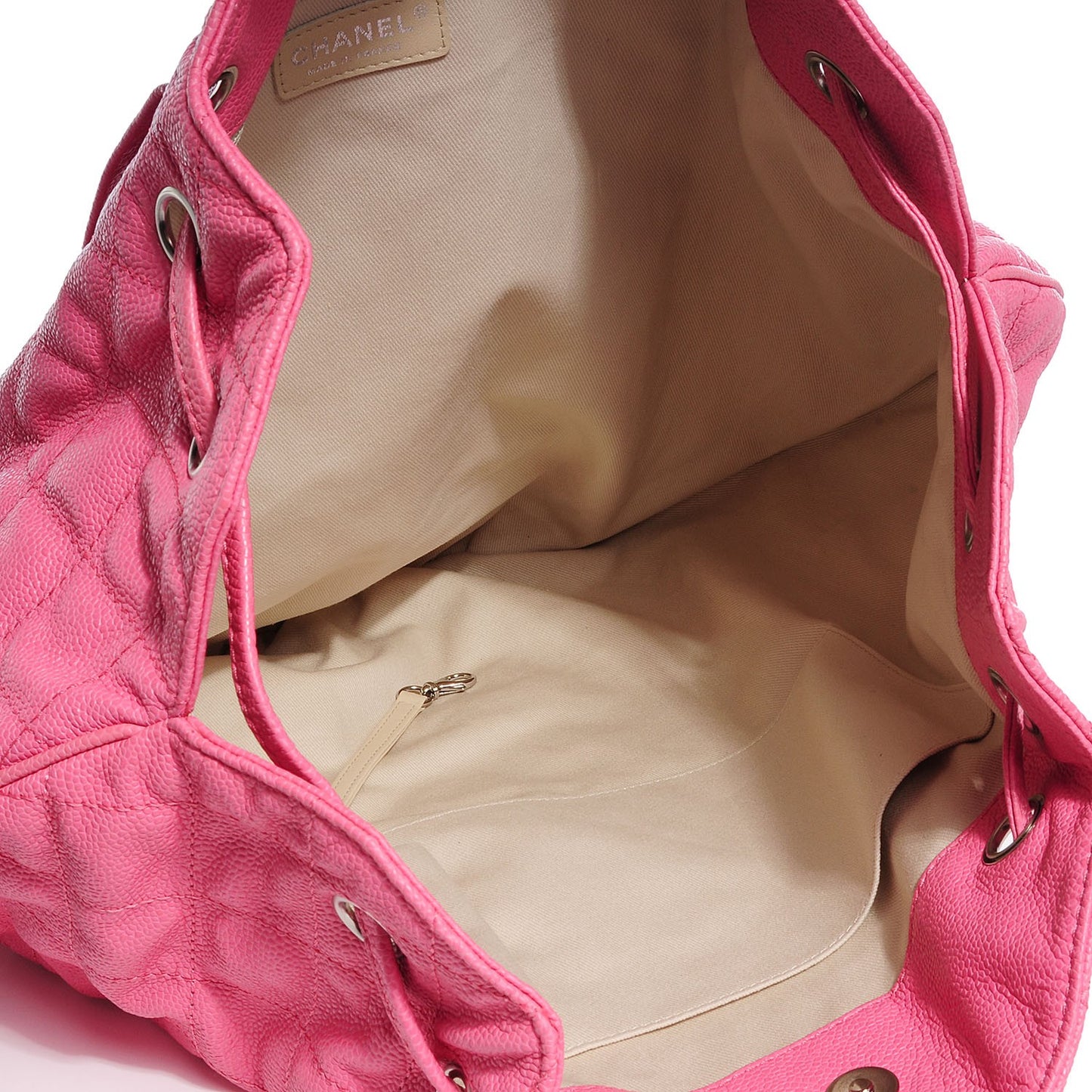 Crumpled Grained Calfskin Drawstring Tote Pink