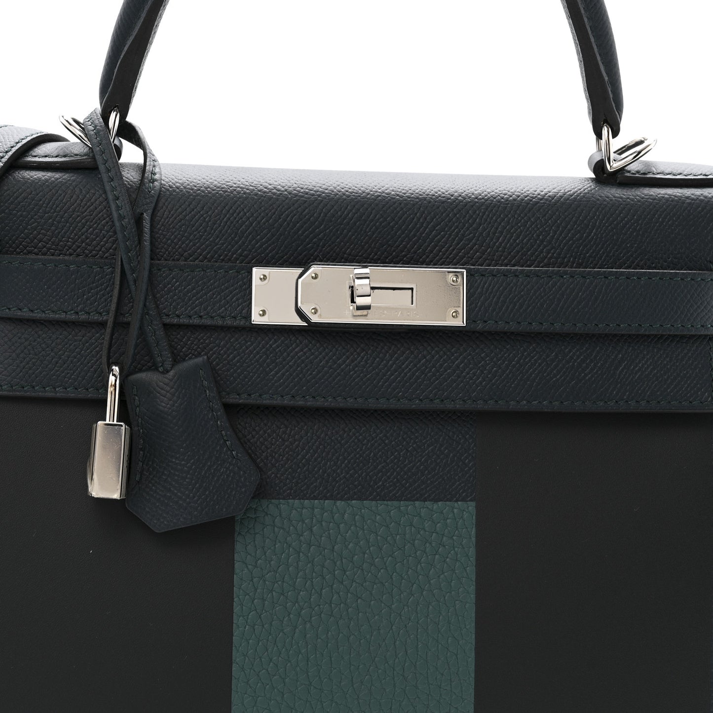 Epsom Sombrero Taurillon Clemence Kellygraphie Lettre H Kelly Sellier 28 Vert Cypress Bleu Obscur Malachite Bleu Encre