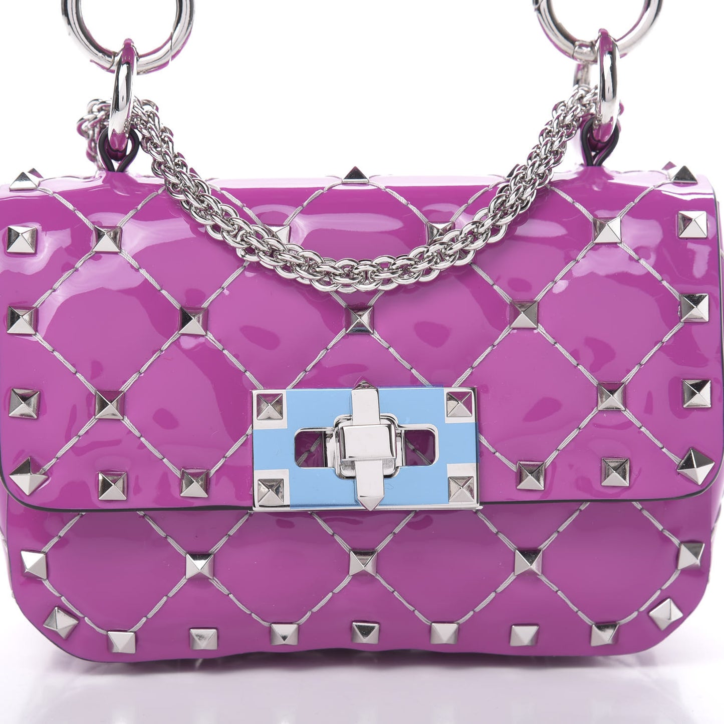 Patent Micro Rockstud Spike Shoulder Bag Radiant Orchid