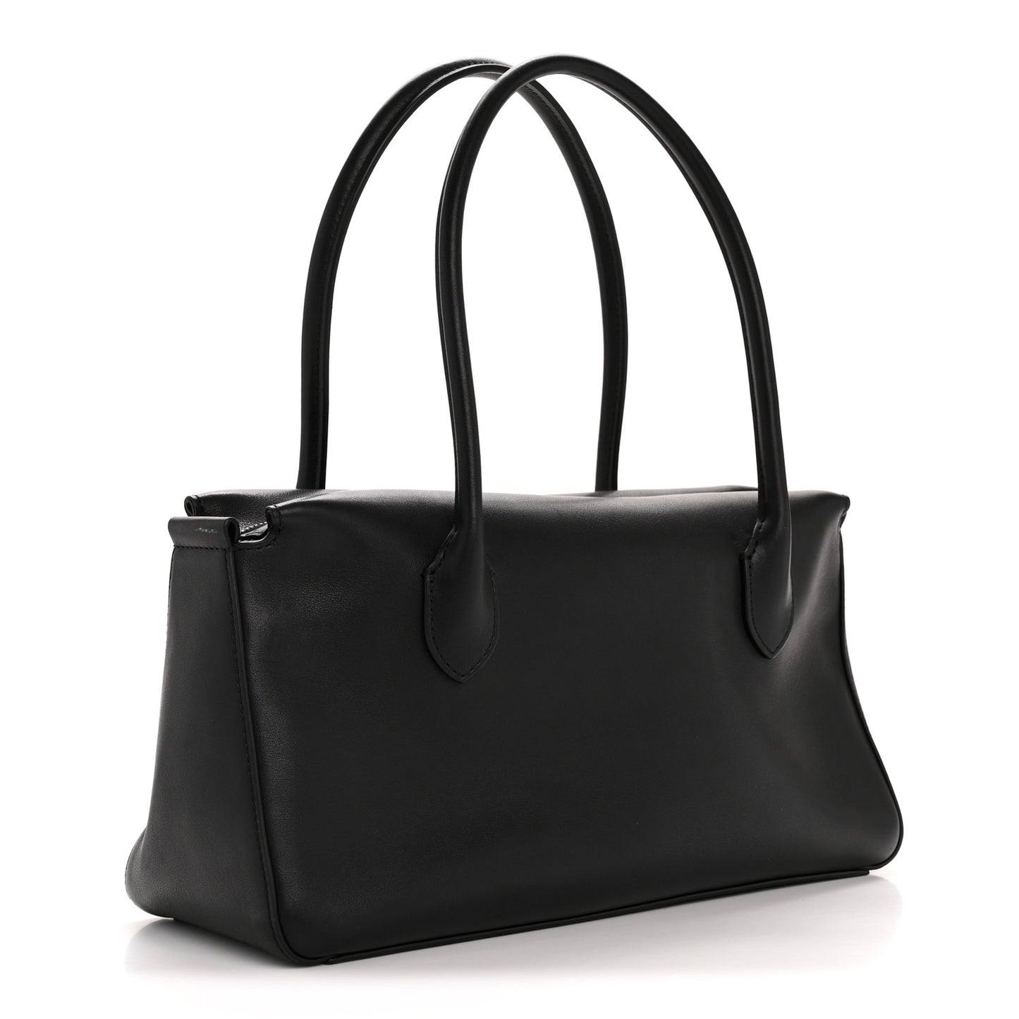 Polished Saddle Calfskin E/W Top Handle Bag Black