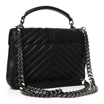 Saint Laurent Sheepskin Matelasse Chevron Monogram Medium College Bag Black 3 of 10