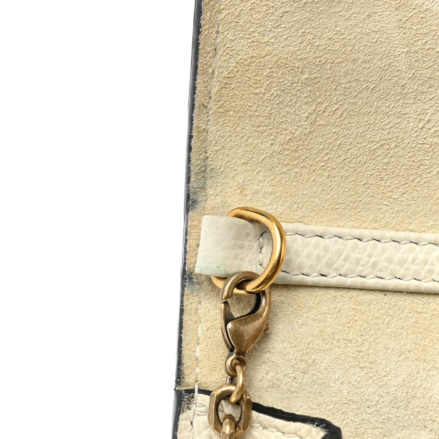 Grained Calfskin Saddle Chain Pouch Off White