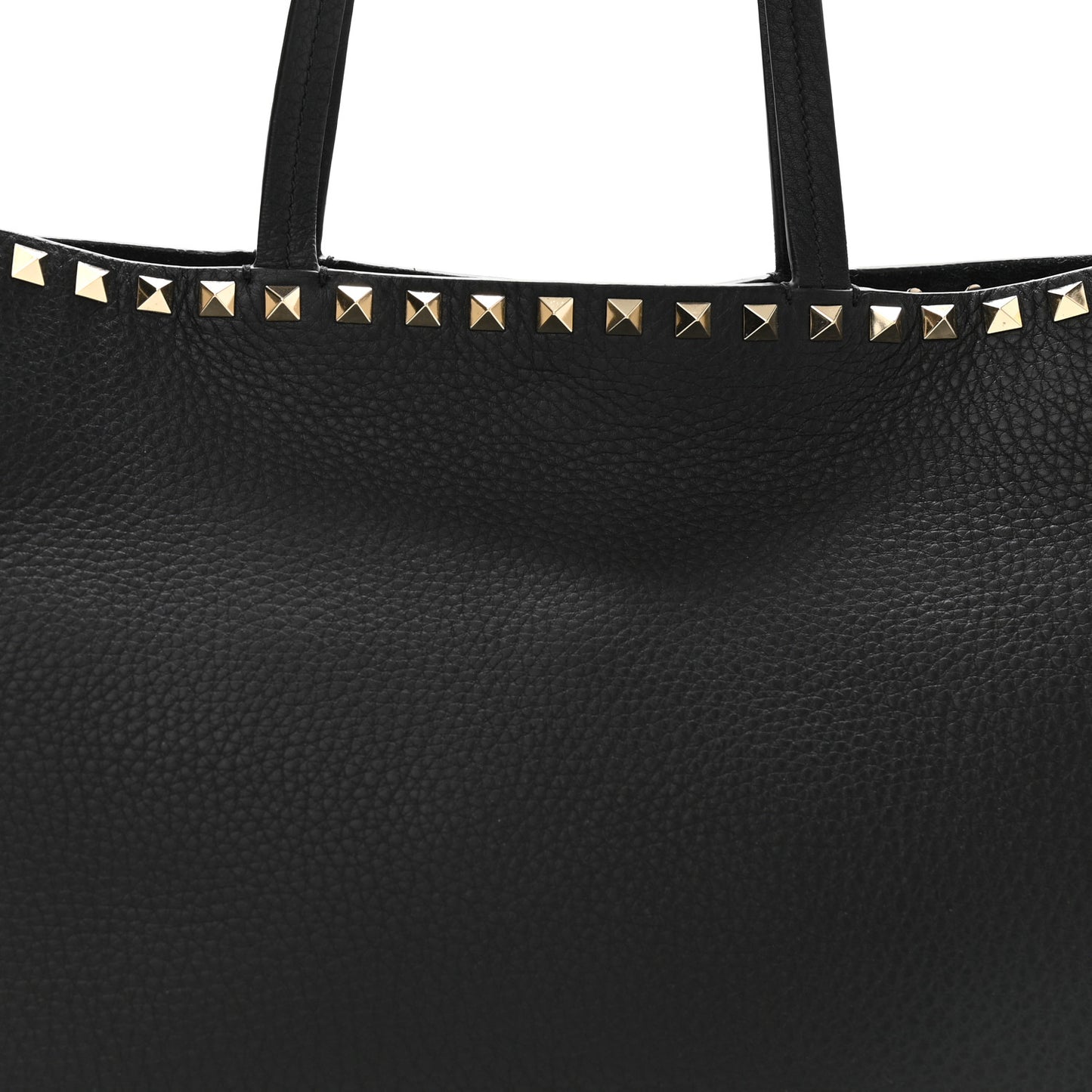 Grained Calfskin Small Rockstud Shoulder Tote Black
