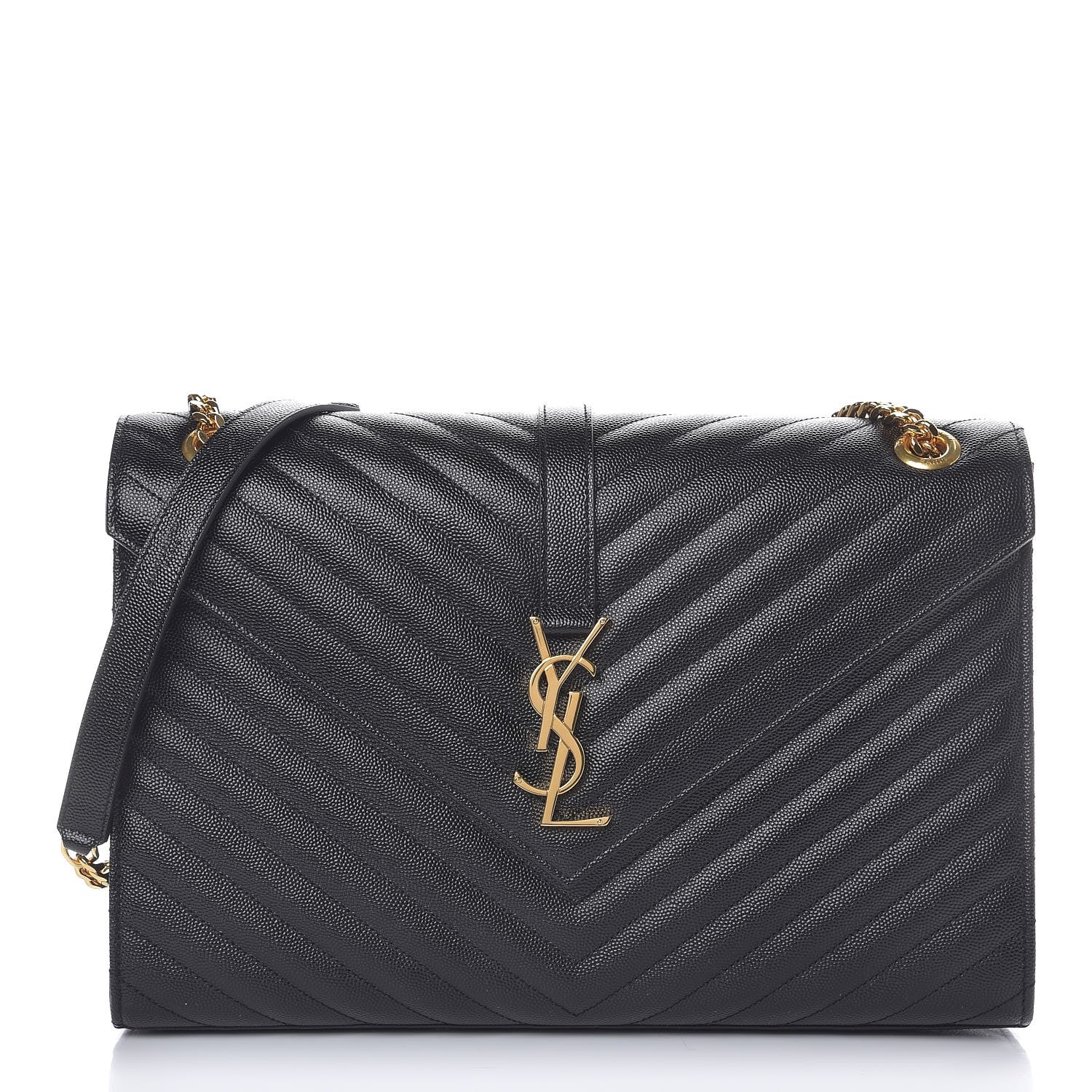 Saint Laurent Grain De Poudre Matelasse Chevron Large Monogram Satchel Black 1 of 10