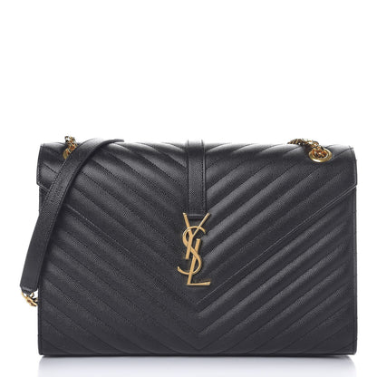Saint Laurent Grain De Poudre Matelasse Chevron Large Monogram Satchel Black 1 of 10