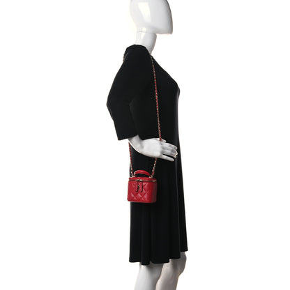 Chanel Lambskin Quilted Top Handle Mini Vanity Case With Chain Red 2 of 11