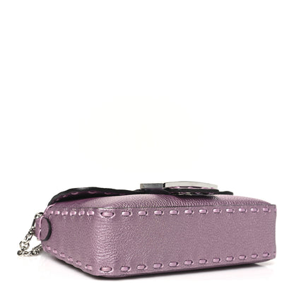 Fendi Metallic Cuoio Roma Sellerissima Nappa Sintetica Tape Stitch Mini Baguette Rosa Placca Argento 4 of 9