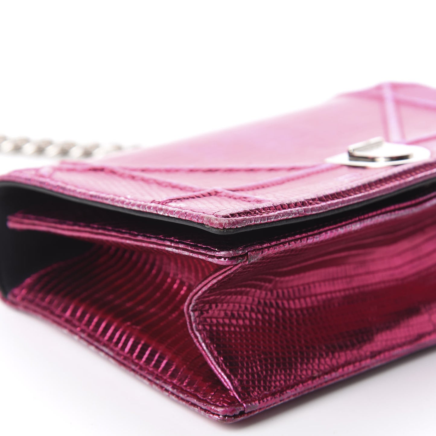 Metallic Lizard Small Diorama Flap Bag Fuchsia