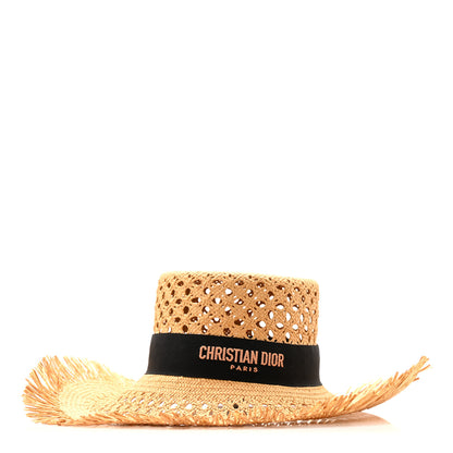 Christian Dior Straw Embroidered Bob Naughtily Large Brim Hat 57 Natural Black 3 of 12