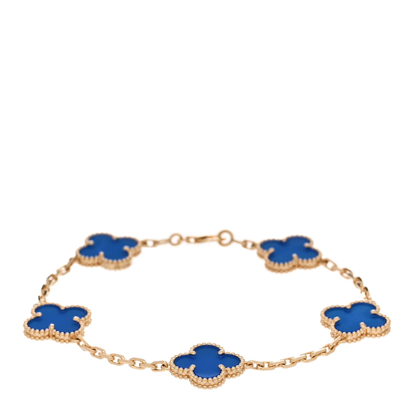 18K Yellow Gold Blue Agate 5 Motifs Vintage Alhambra Bracelet