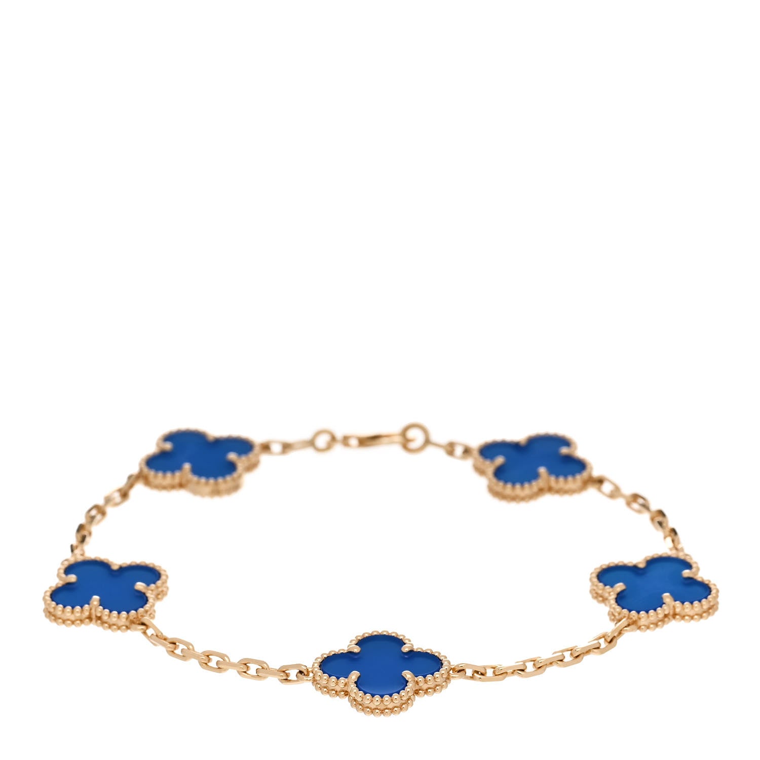 Van Cleef & Arpels 18K Yellow Gold Blue Agate 5 Motifs Vintage Alhambra Bracelet 1 of 5