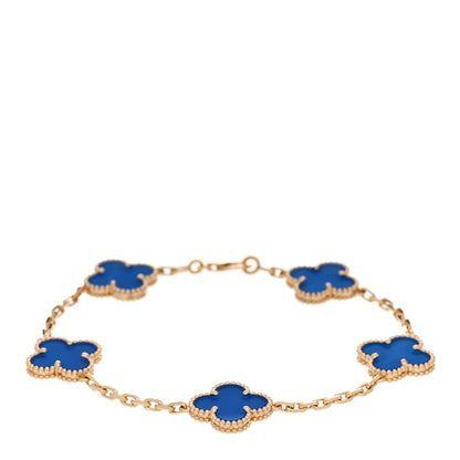 Van Cleef & Arpels 18K Yellow Gold Blue Agate 5 Motifs Vintage Alhambra Bracelet 1 of 5