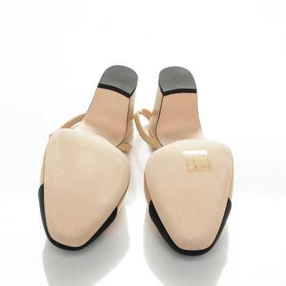 Chanel Goatskin Grosgrain Cap Toe CC Slingback Sandals 36.5 Beige Black 5 of 7