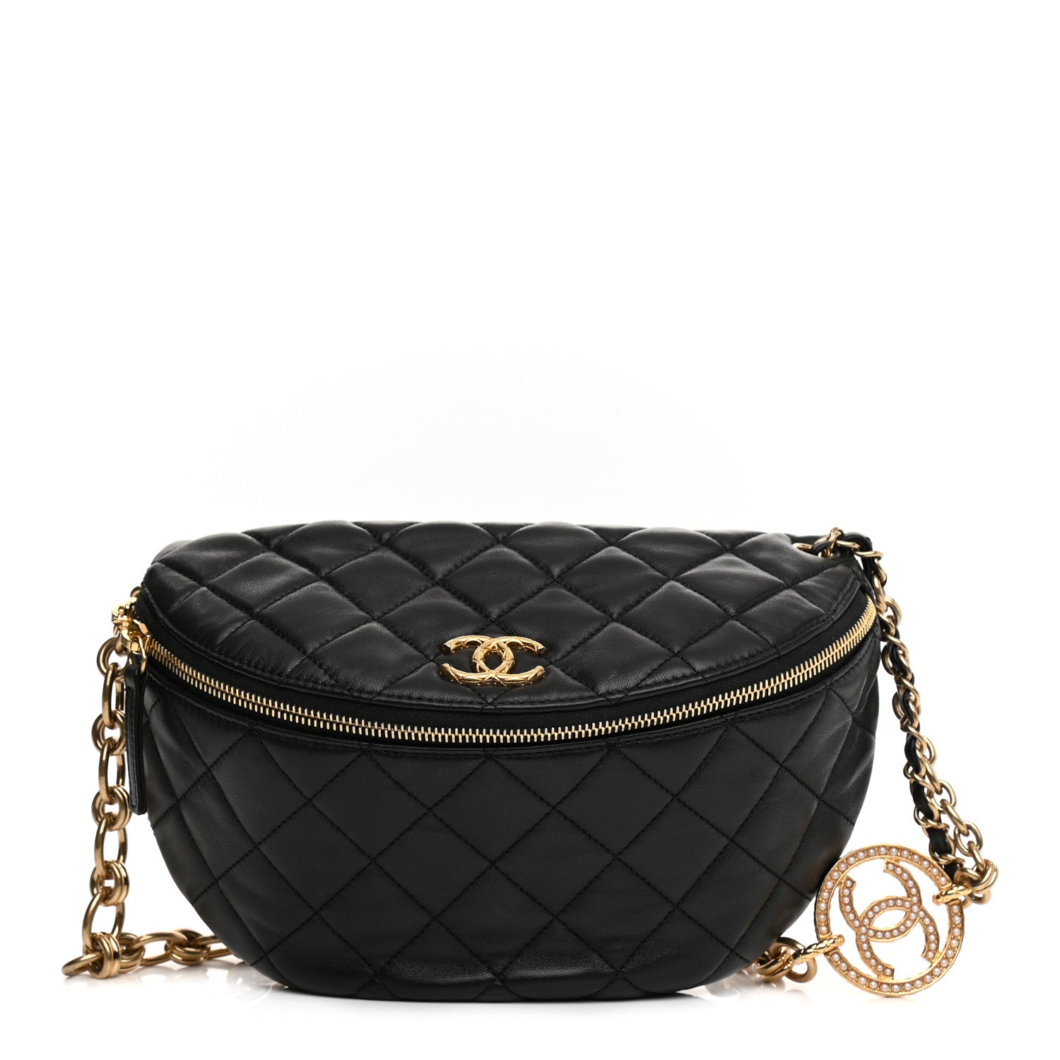 Chanel Lambskin Pearl Quilted CC Belt Bag Black 2 of 21
