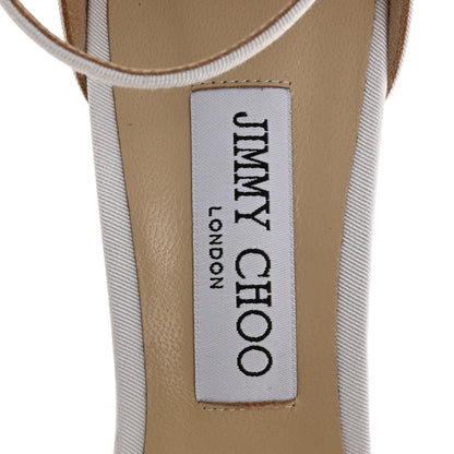 Jimmy Choo Grosgrain Asymmetric Mesh Fascinator Aveline 100 Bow Sandals 41 Latte 7 of 11